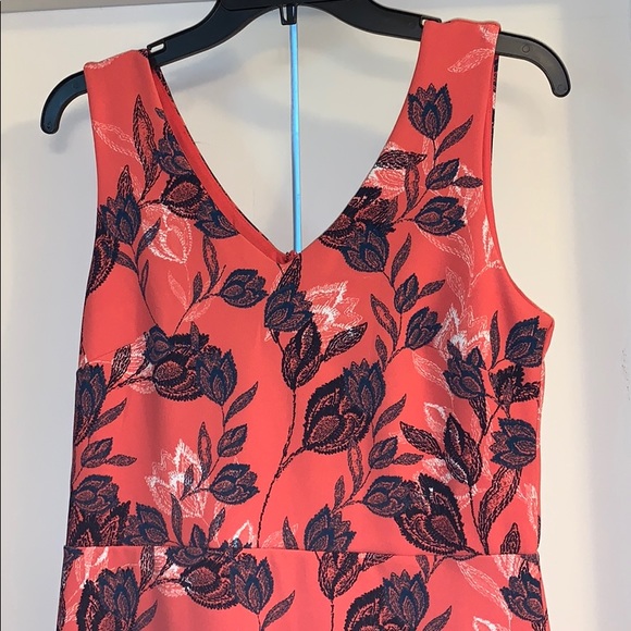Coral with navy floral print Dress - Picture 3 of 7